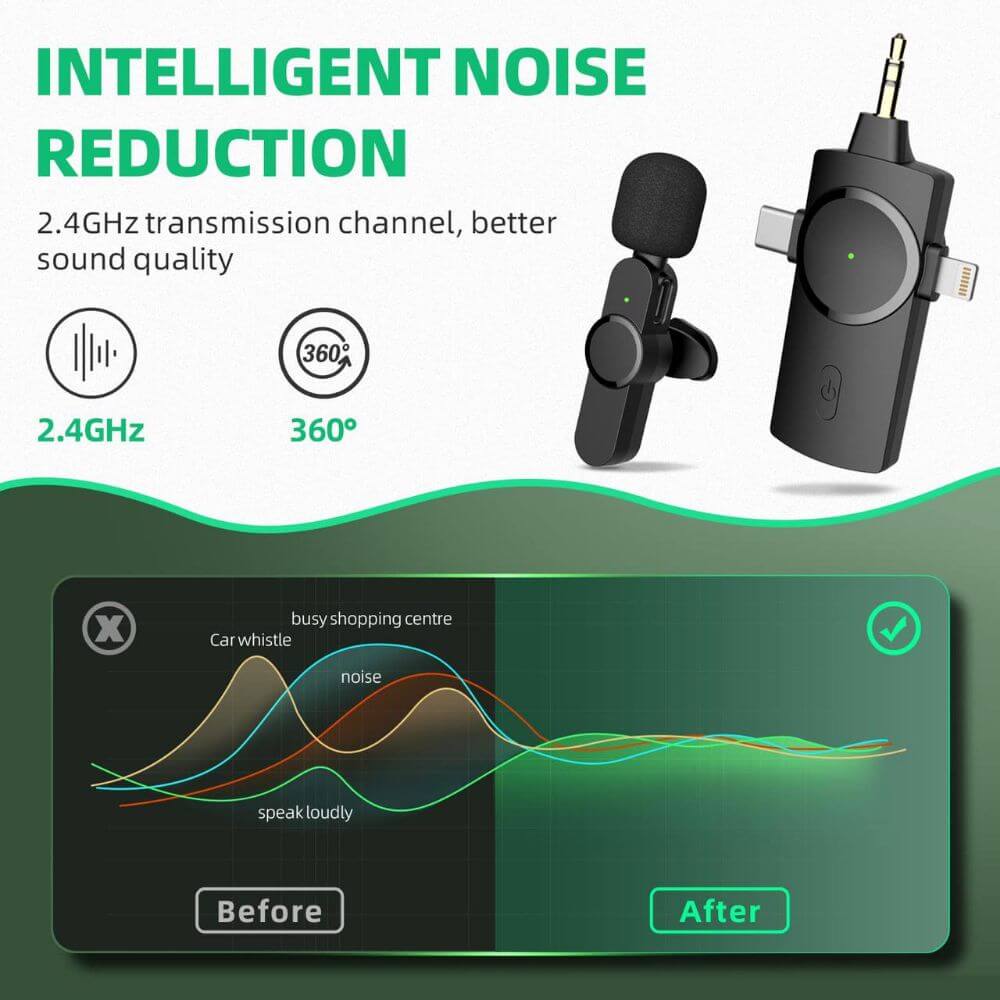 3-in-1 Wireless Lavalier Microphone Dual Mics Noise Reduction – Image 6