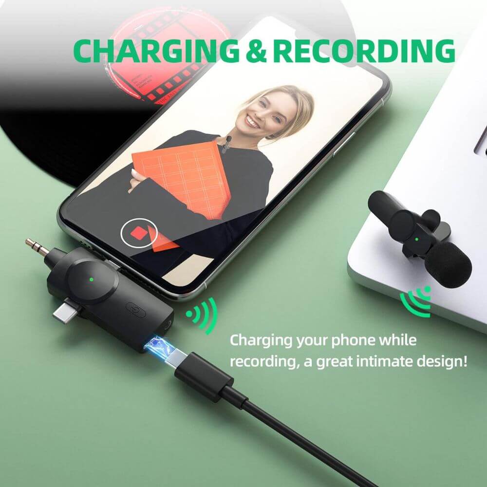 3-in-1 Wireless Lavalier Microphone Dual Mics Noise Reduction – Image 4