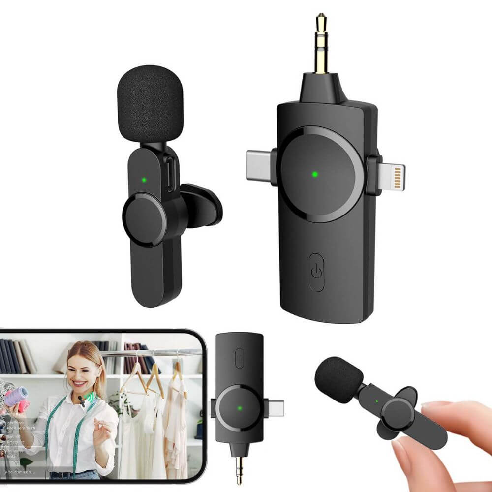3-in-1 Wireless Lavalier Microphone Dual Mics Noise Reduction – Image 2