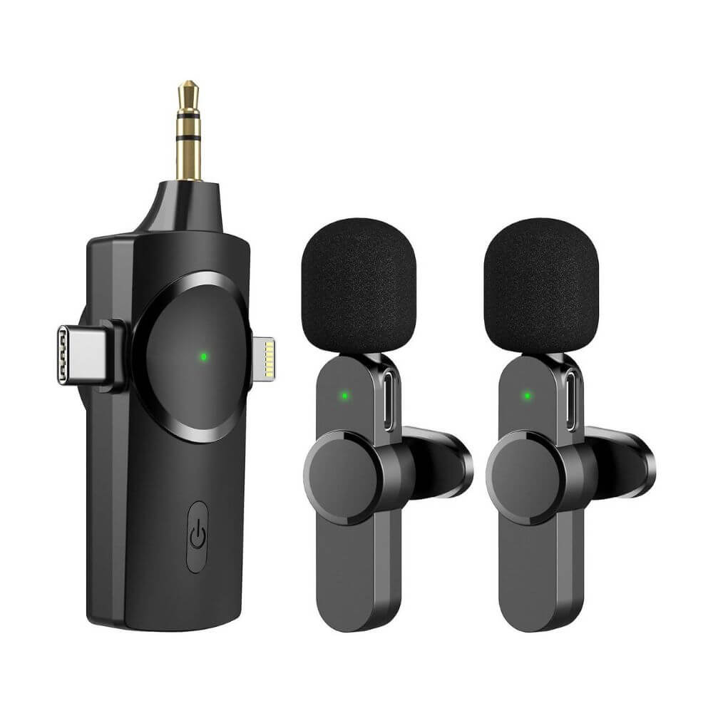 3-in-1 Wireless Lavalier Microphone Dual Mics Noise Reduction