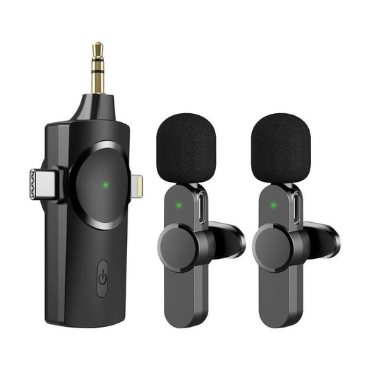 3-in-1 Wireless Lavalier Microphone Dual Mics Noise Reduction