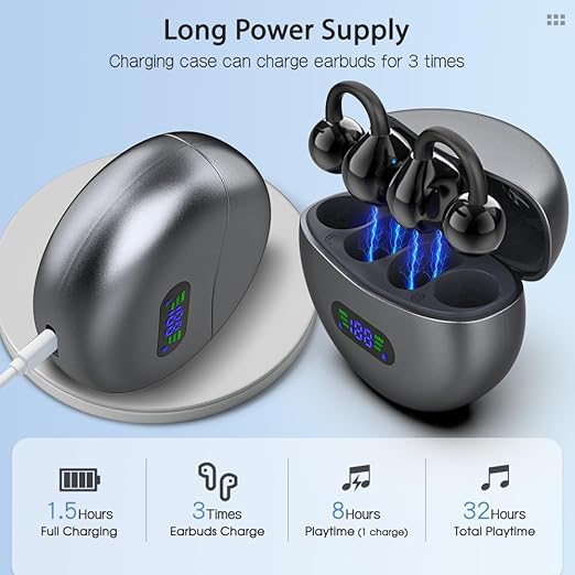 Open-Ear Clip Wireless Earbuds – Bluetooth 5.4, Black – Image 3