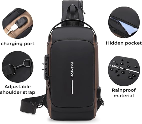Men’s Anti-Theft Sling Bag – PU Leather Crossbody Shoulder Chest Bag – Image 2