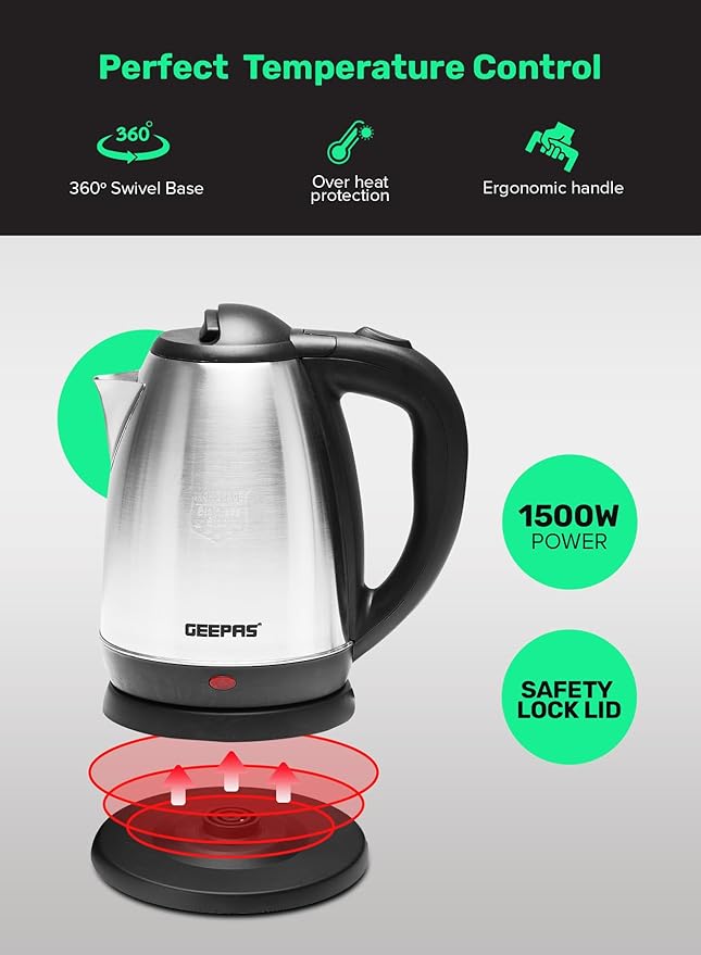 Electric Tea Kettle – 1.8L, 1500W, Auto Shut Off, Stainless Steel – Image 3