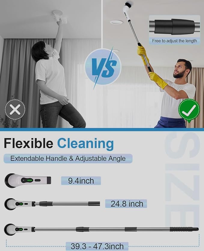 9-in-1 Multifunction Electric Cleaning Brush – Extendable Handle & Changeable Heads – Image 2