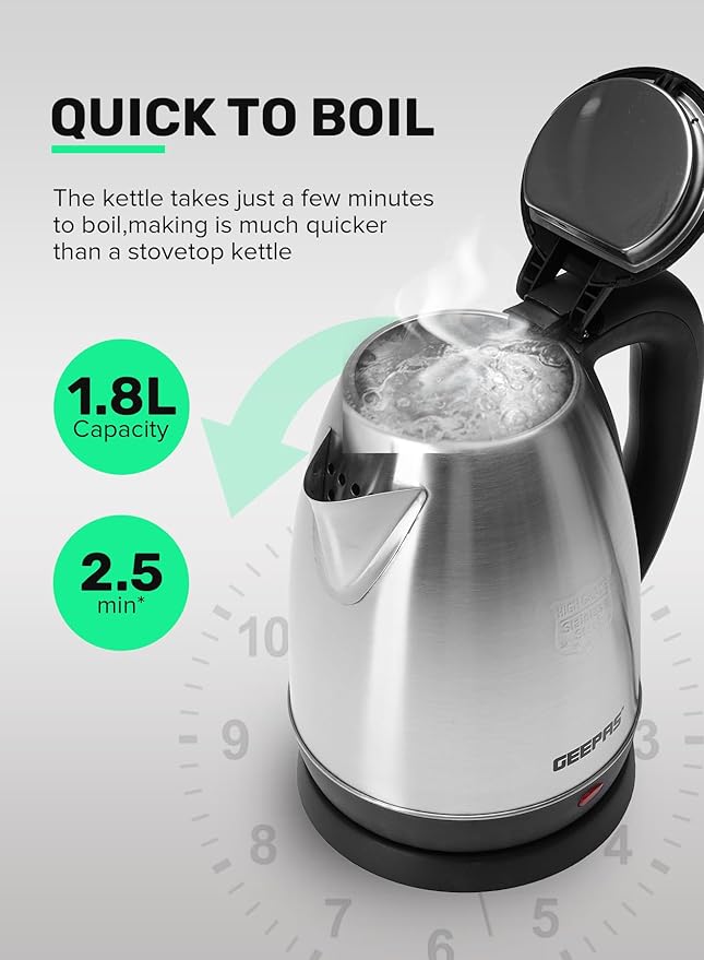 Electric Tea Kettle – 1.8L, 1500W, Auto Shut Off, Stainless Steel – Image 2