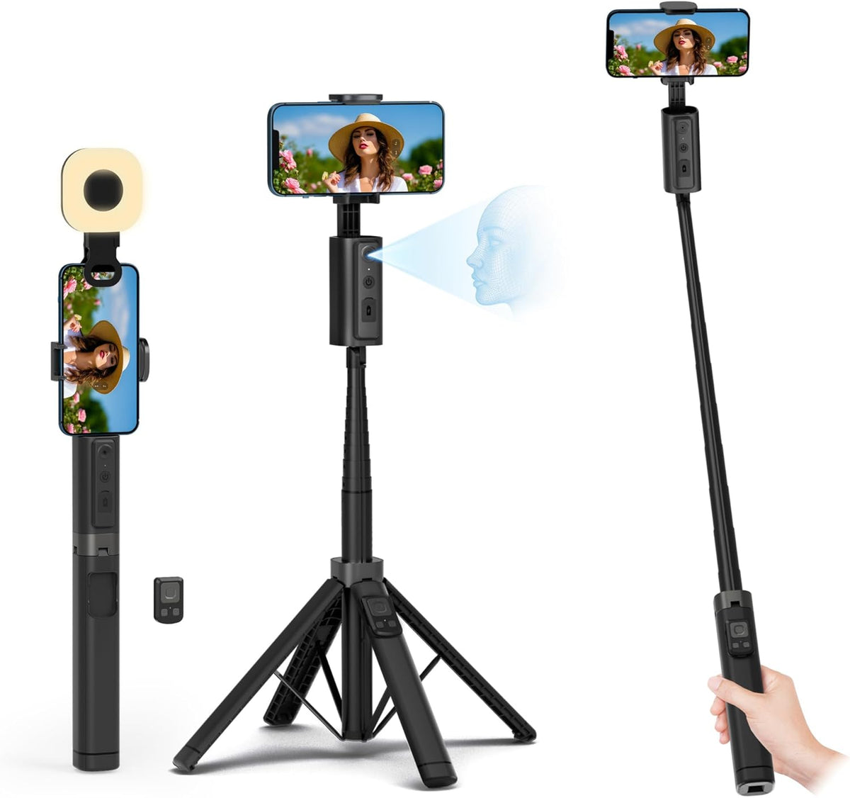 AI Smart Tracking Selfie Stick & Tripod – 360° Auto Face Follow with Gesture Control – Image 2