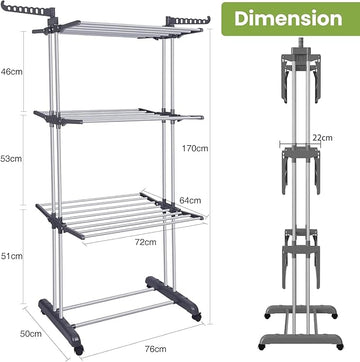 Toworld 4-Tier Folding Clothes Drying Rack – Stainless Steel Laundry Dryer Stand