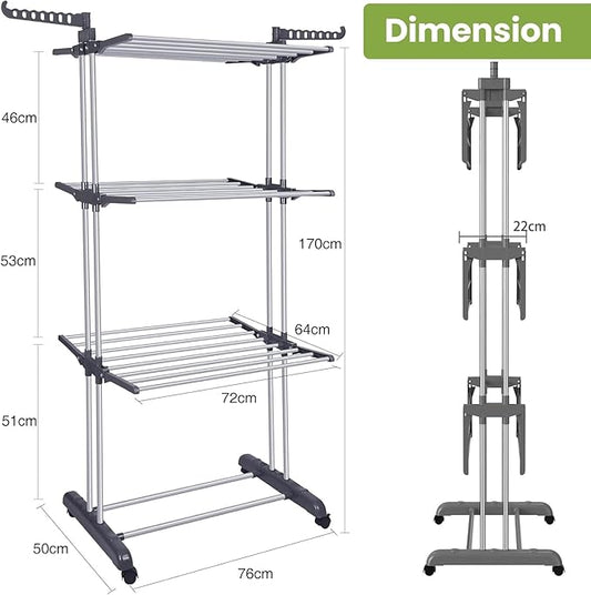 Toworld 4-Tier Folding Clothes Drying Rack – Stainless Steel Laundry Dryer Stand