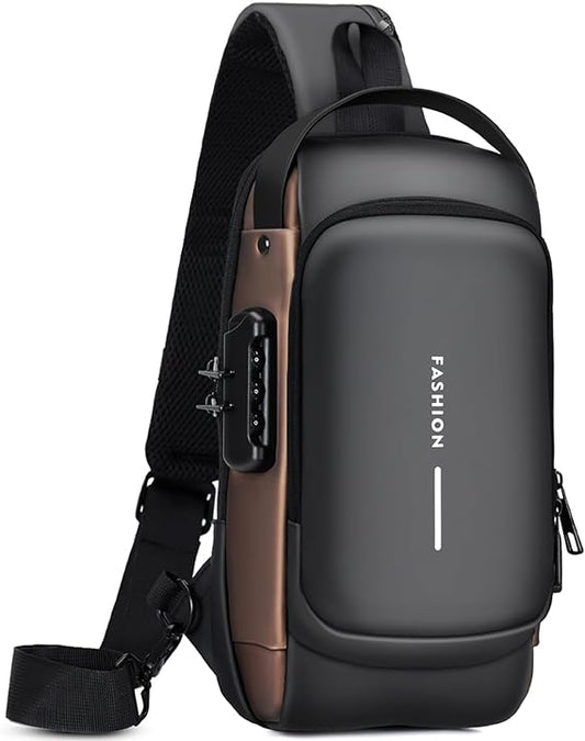 Men’s Anti-Theft Sling Bag – PU Leather Crossbody Shoulder Chest Bag