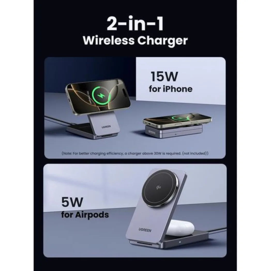 UGREEN MagFlow Qi2 2-in-1 Magnetic 15W Wireless Charger – Foldable Fast Charging Stand – Image 4