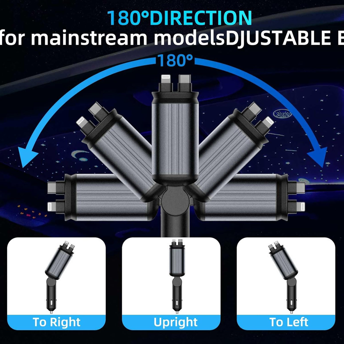 4 in 1 Car Charger, Starry Sky Projector, Retractable Car Charger, USB C Quick Charger – Image 6