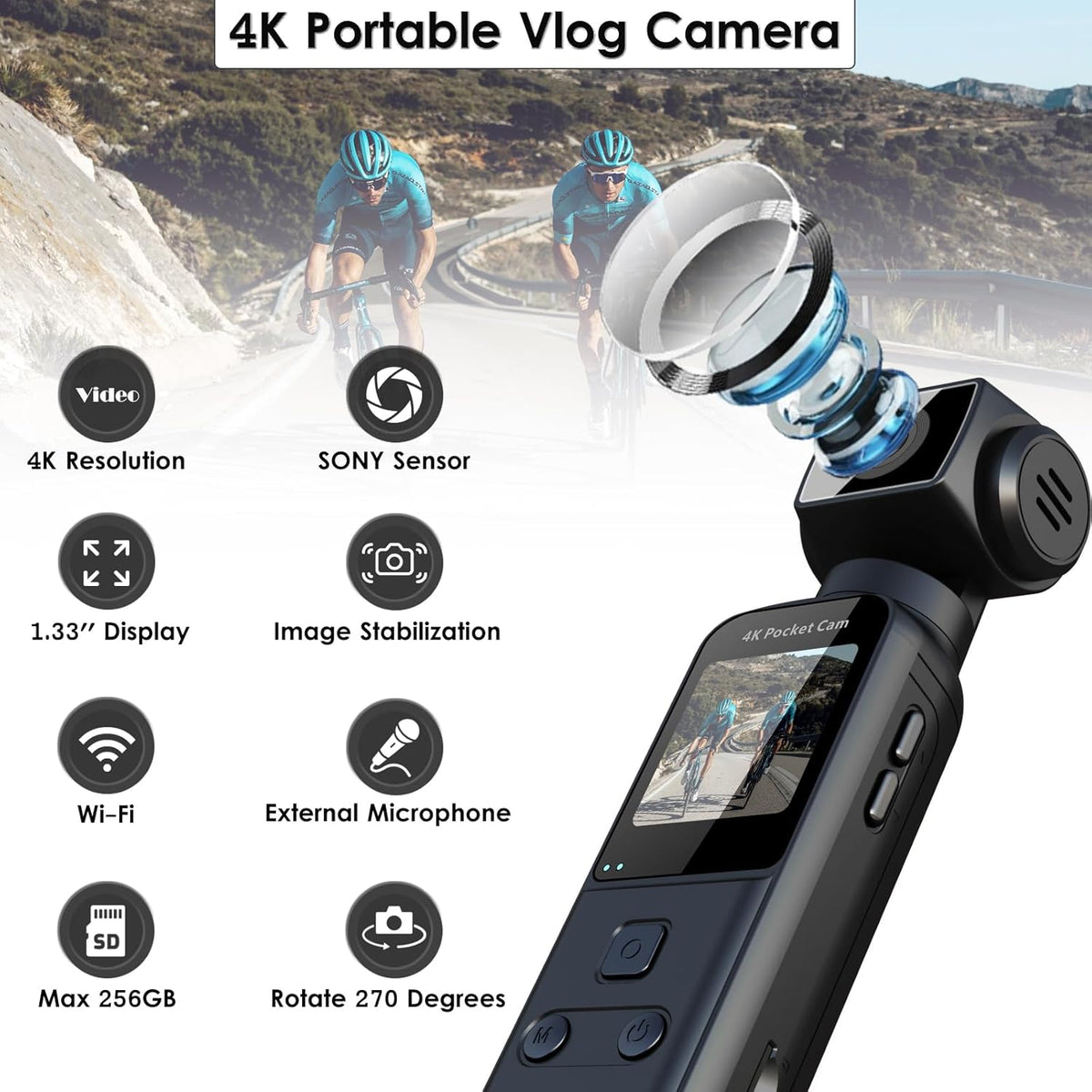 HandiCam 4K Body Camera with External Microphone – Rotation & Image Stabilization – Image 6