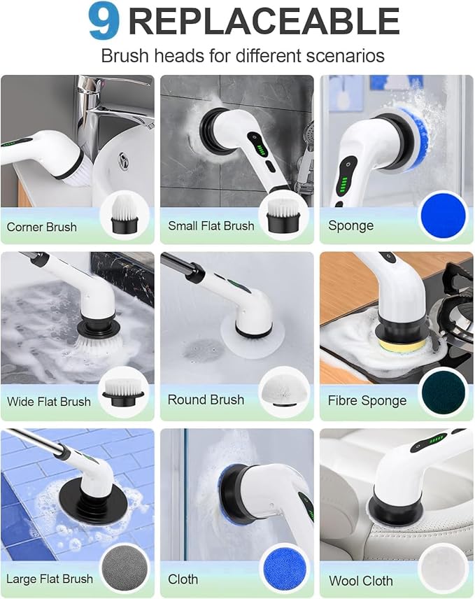 9-in-1 Multifunction Electric Cleaning Brush – Extendable Handle & Changeable Heads – Image 5