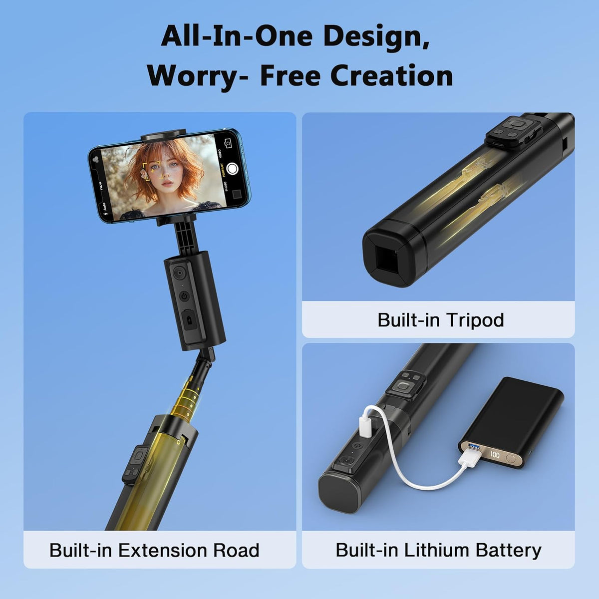 AI Smart Tracking Selfie Stick & Tripod – 360° Auto Face Follow with Gesture Control – Image 6