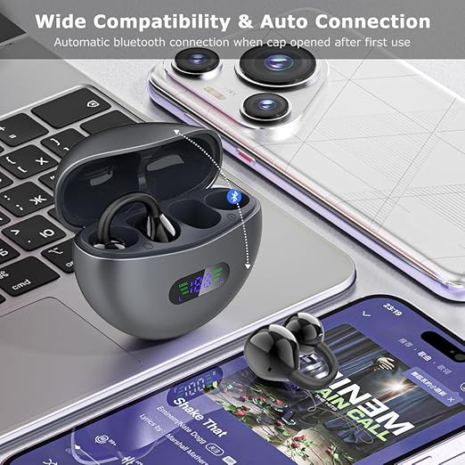Open-Ear Clip Wireless Earbuds – Bluetooth 5.4, Black – Image 5