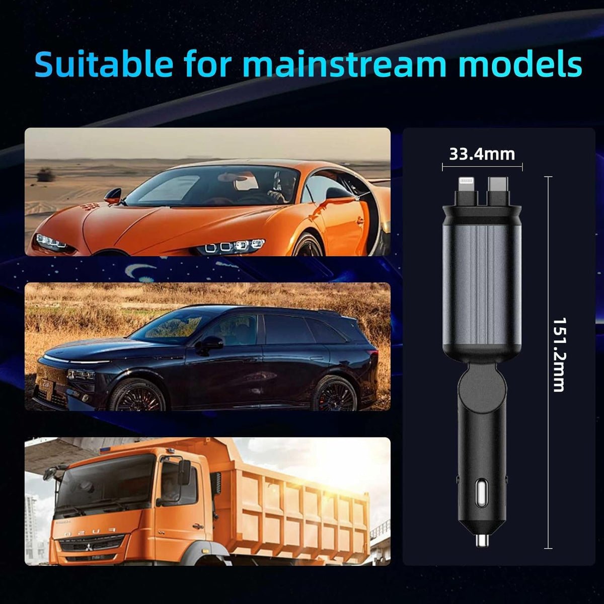 4 in 1 Car Charger, Starry Sky Projector, Retractable Car Charger, USB C Quick Charger – Image 3