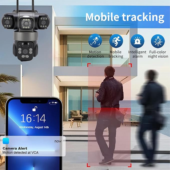 Triple Lens Security Camera, 4G Solar Power Outdoor Surveillance System, 3-Way 2MP HD – Image 8
