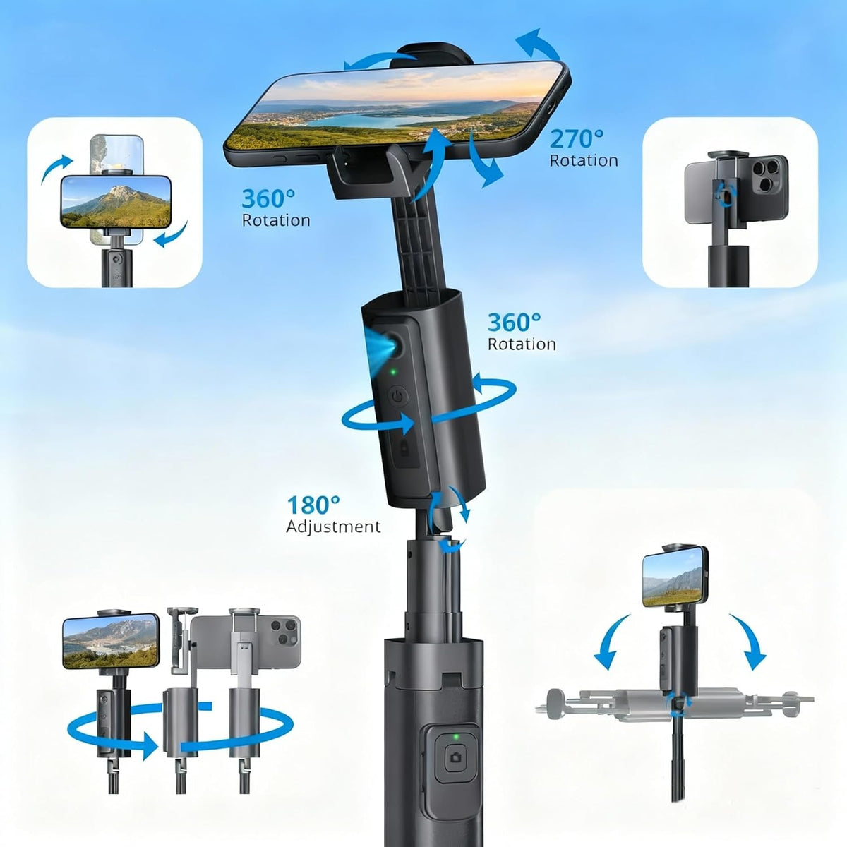 AI Smart Tracking Selfie Stick & Tripod – 360° Auto Face Follow with Gesture Control – Image 3