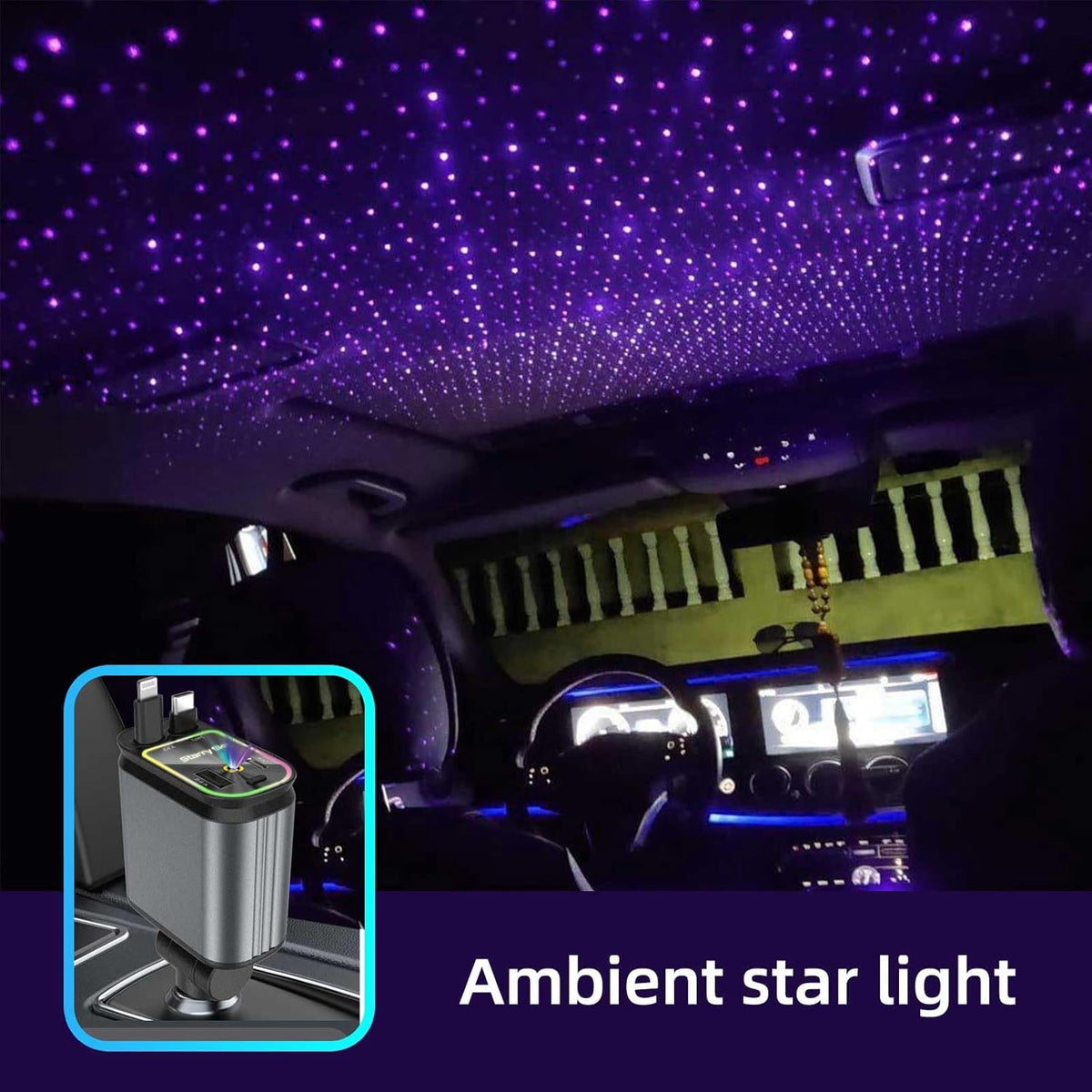 4 in 1 Car Charger, Starry Sky Projector, Retractable Car Charger, USB C Quick Charger – Image 2
