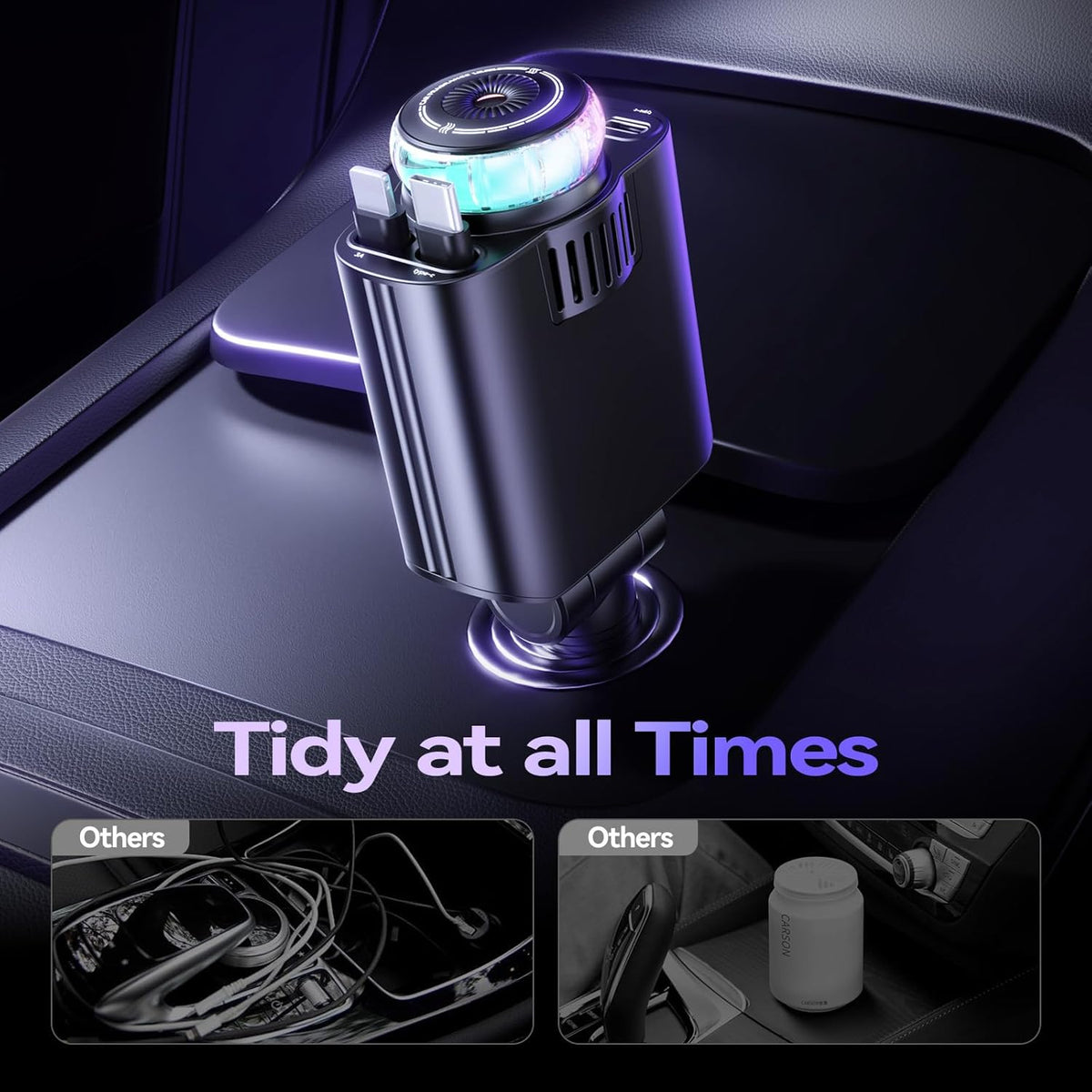 Retractable Car Charger with Starlight & Aromatherapy, 5 in 1 USB C Car Charger Adapter – Image 5