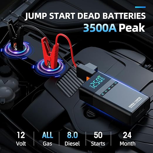Heavy-Duty Car Battery Booster & Tire Inflator – Smart LCD & Emergency Light – Image 5