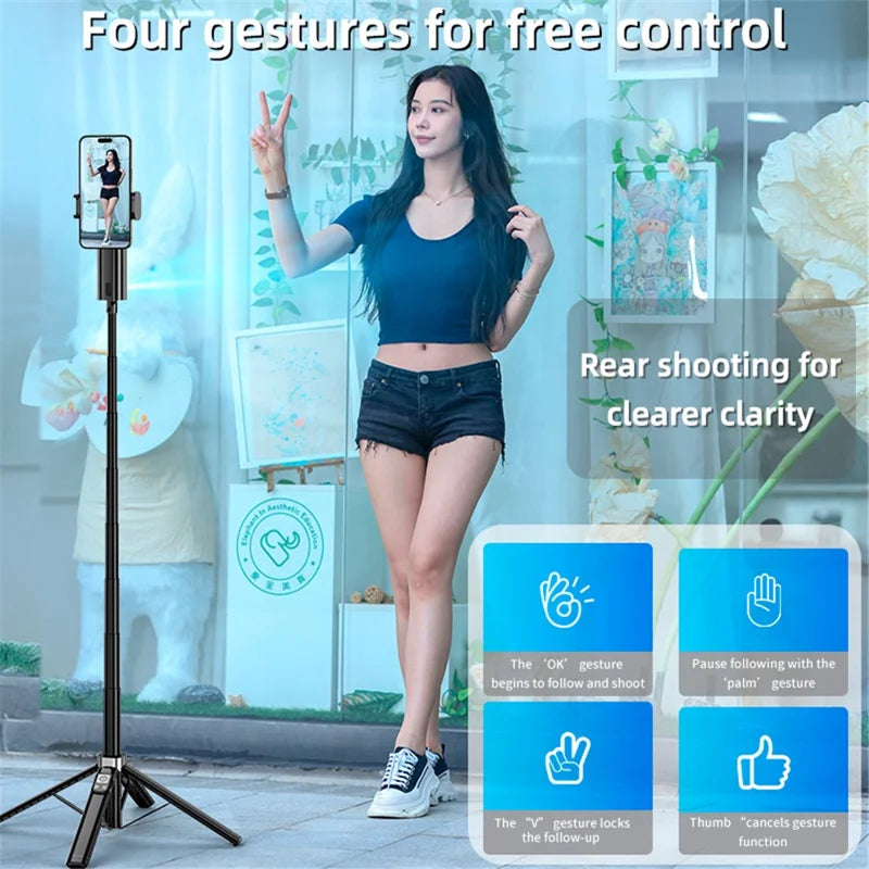 AI Smart Tracking Selfie Stick & Tripod – 360° Auto Face Follow with Gesture Control – Image 12