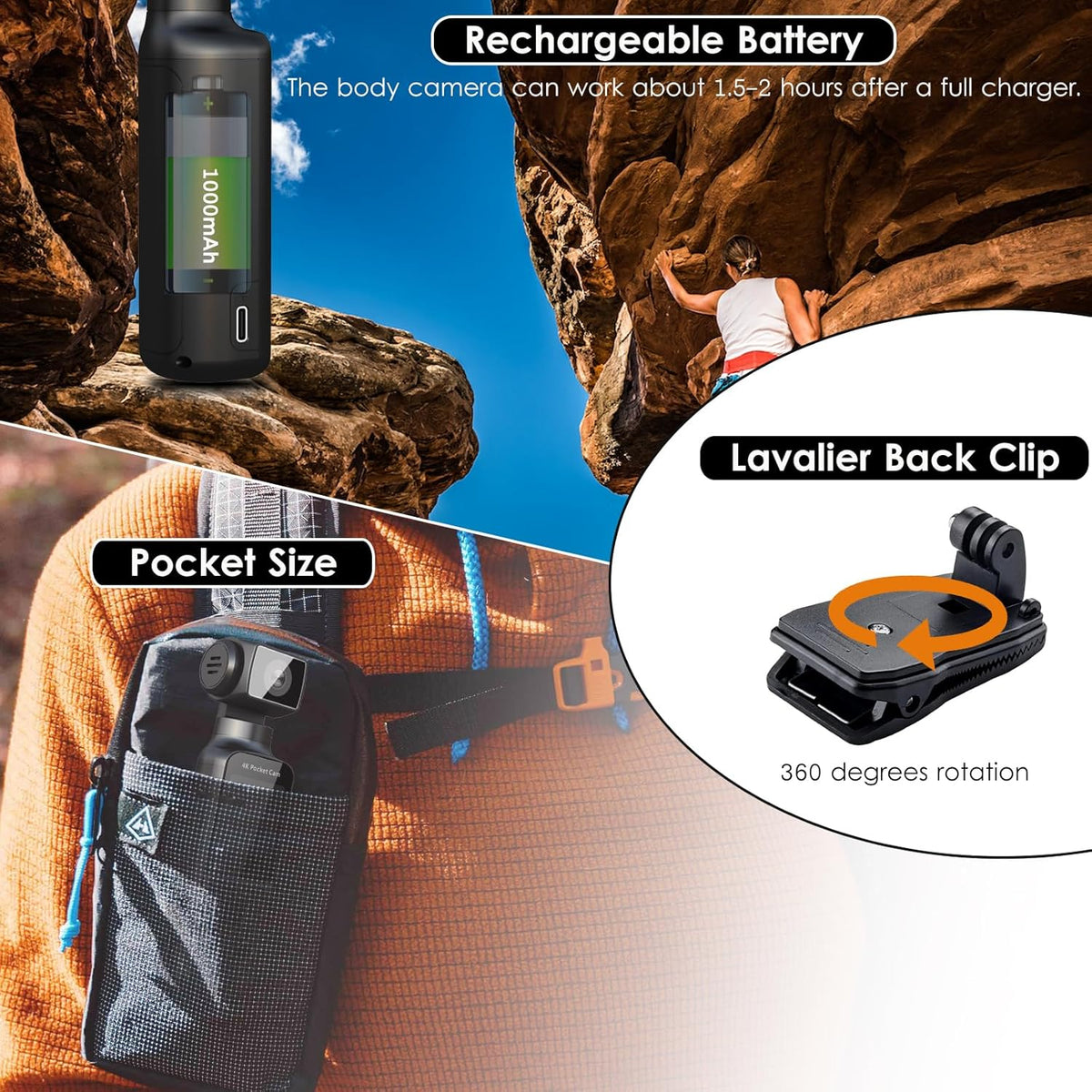 HandiCam 4K Body Camera with External Microphone – Rotation & Image Stabilization – Image 3
