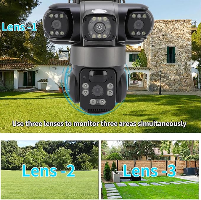 Triple Lens Security Camera, 4G Solar Power Outdoor Surveillance System, 3-Way 2MP HD – Image 5