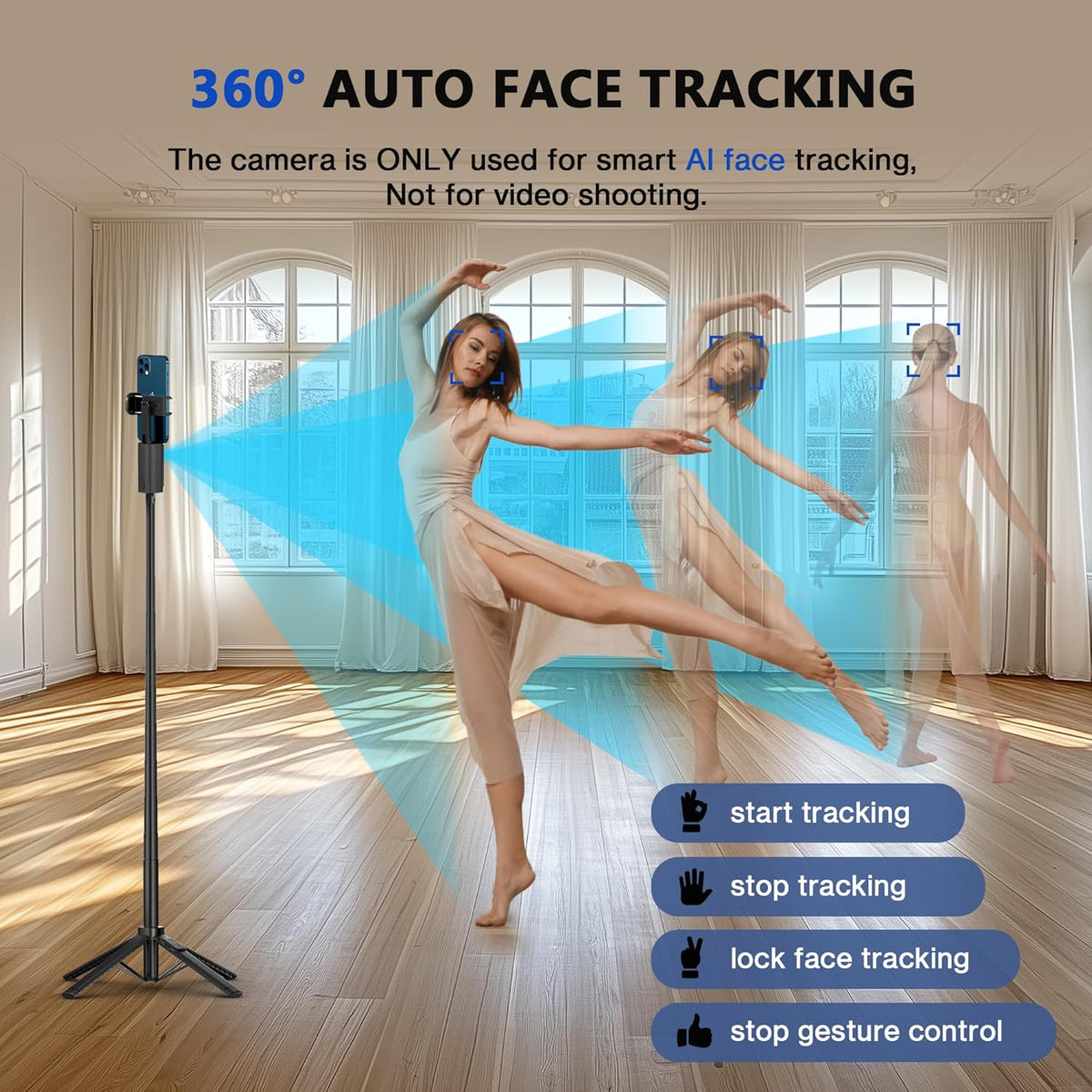 AI Smart Tracking Selfie Stick & Tripod – 360° Auto Face Follow with Gesture Control – Image 9