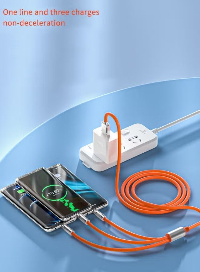 3-in-1 Fast Charging Cable 120W – Universal Multi-Device USB Cord (1.2 m, Orange) – Image 3