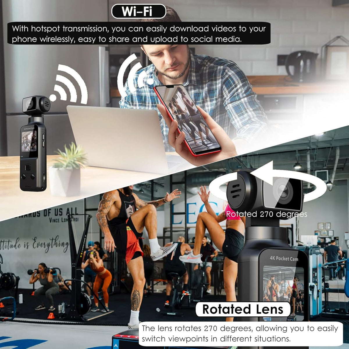 HandiCam 4K Body Camera with External Microphone – Rotation & Image Stabilization – Image 4
