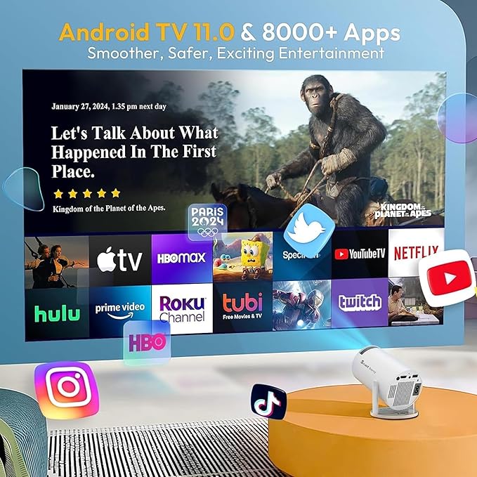 Portable 4K Projector – WiFi, Bluetooth & Android OS with 8000+ Apps – Image 6