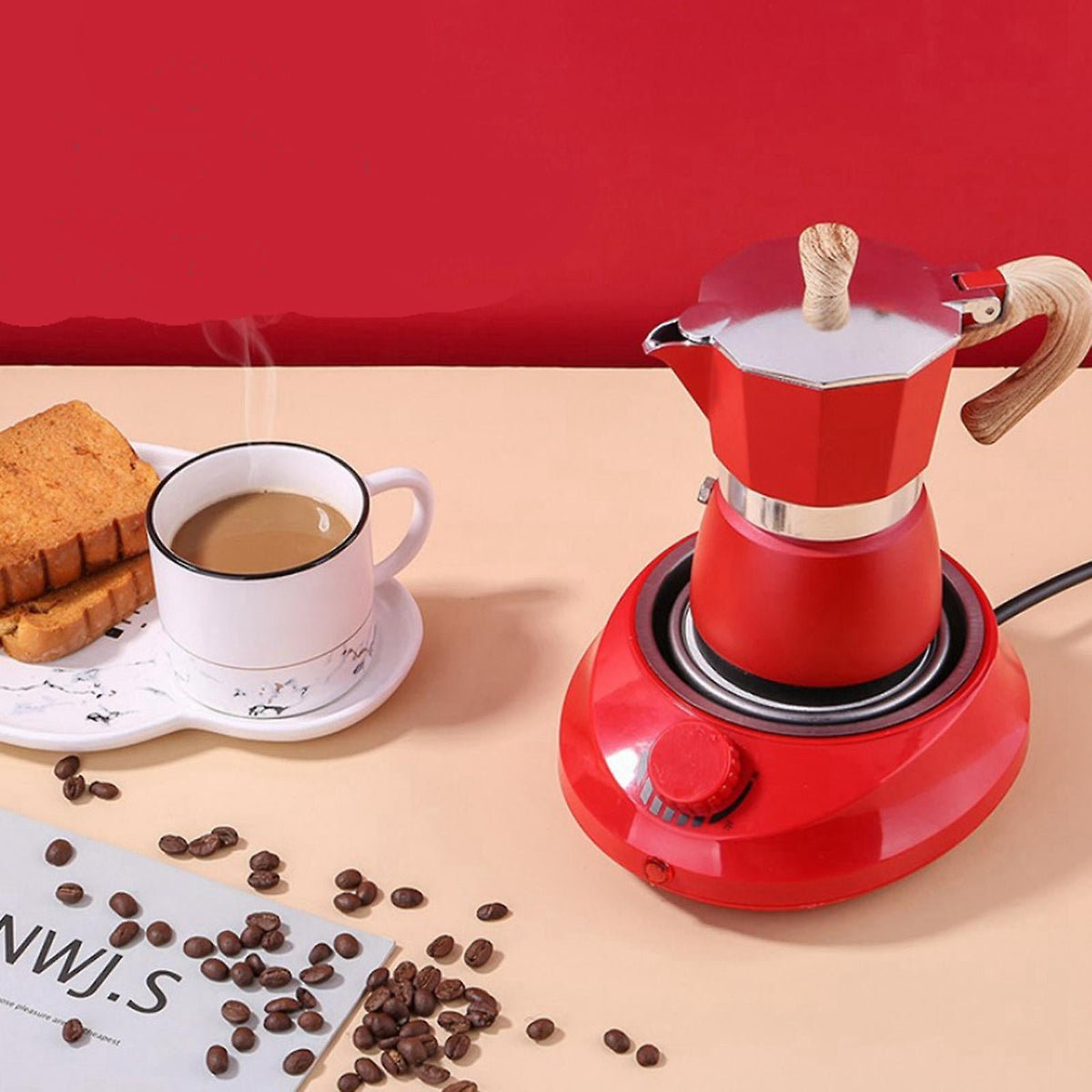 Classic Stovetop Espresso Maker Espresso Cup Moka Pot Red – Image 4