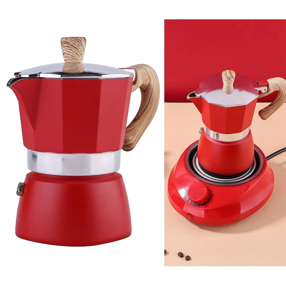 Classic Stovetop Espresso Maker Espresso Cup Moka Pot Red – Image 5