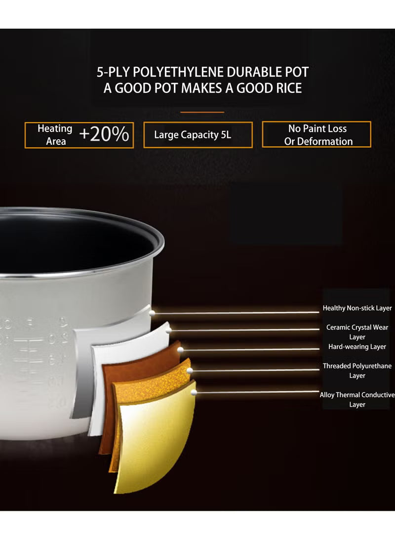 Programmable Electric Rice Cooker 5 L – Multi-Function Cooker for Perfect Rice & Meals – Image 2