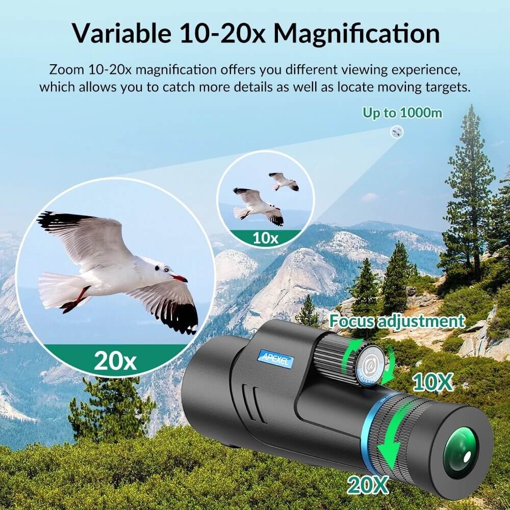 APEXEL 10X-20X50 Zoom Monocular Telescope For Mobile – Image 4