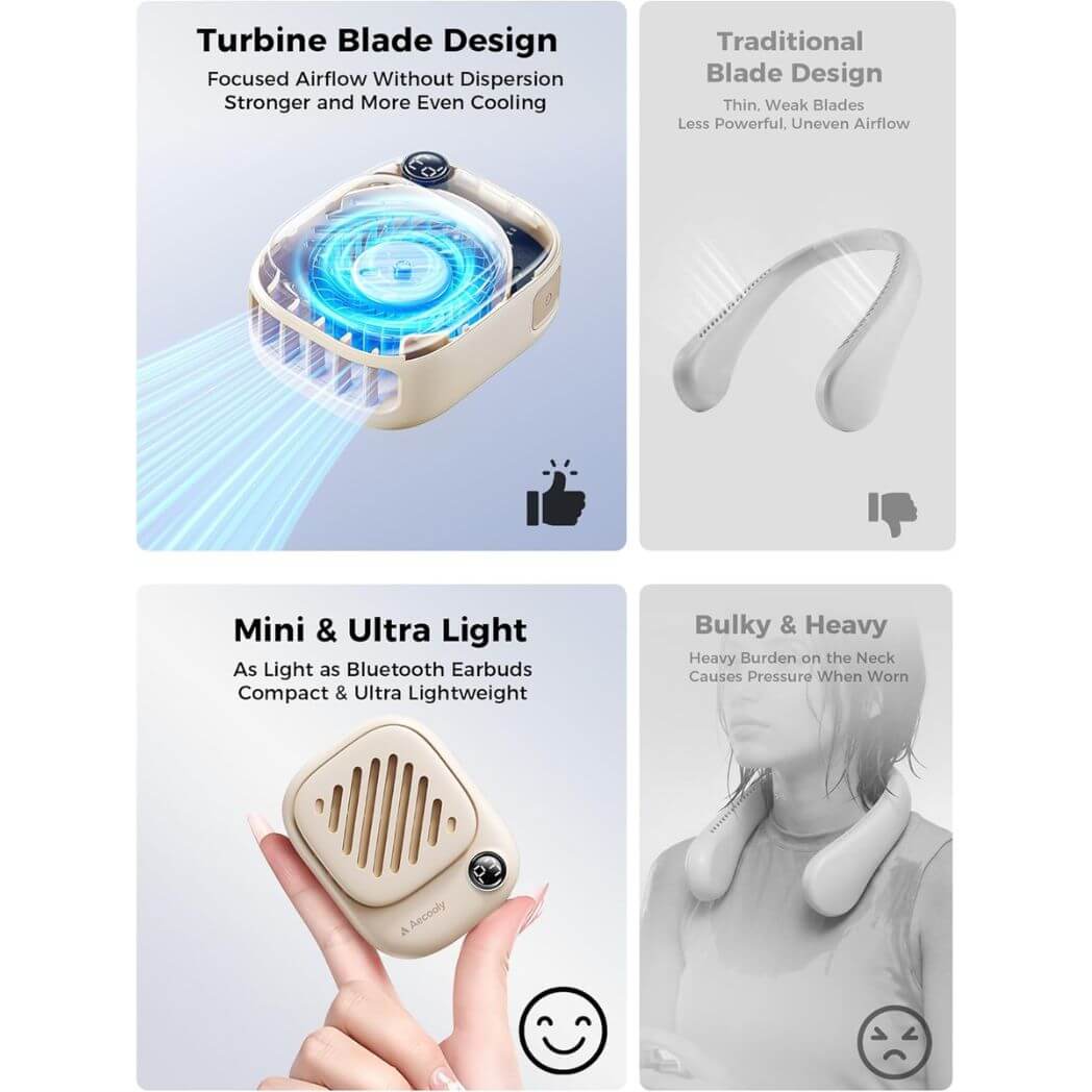 Aecooly Mini Portable Neck Fan NK01 Magnetic Clip Kit – Image 4