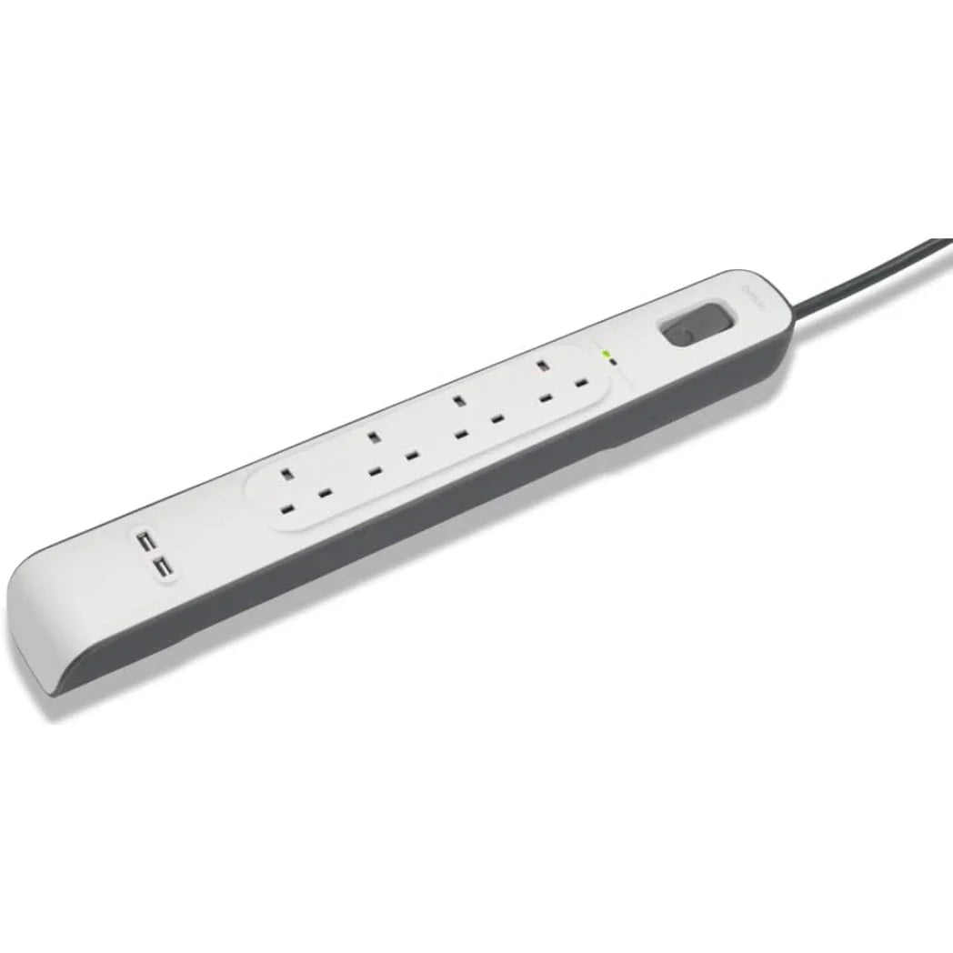 Belkin 4 Way 2 Meter Surge Protection Strip with 2 x 2.4 Ampere USB Charging – White