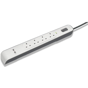 Belkin 4 Way 2 Meter Surge Protection Strip with 2 x 2.4 Ampere USB Charging – White