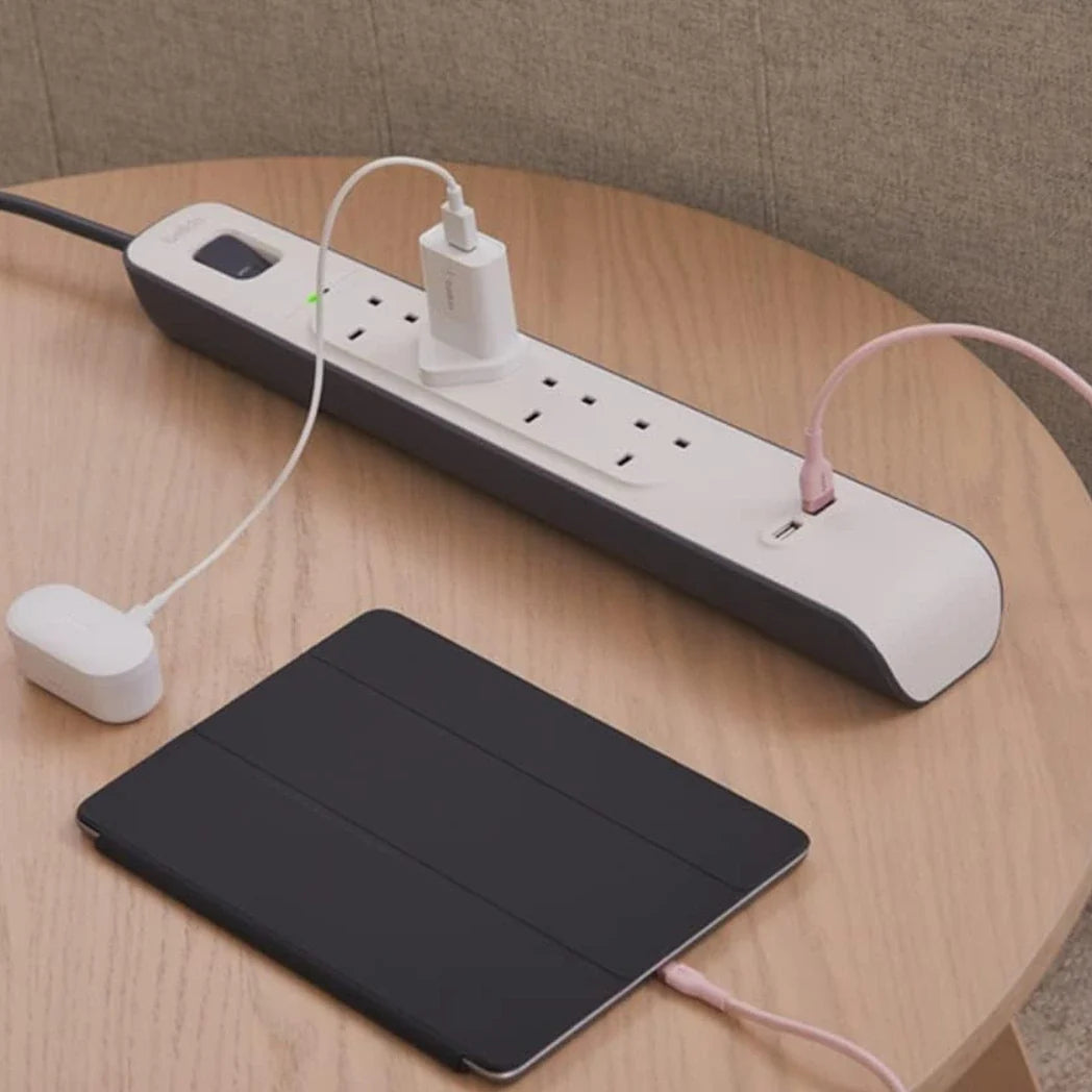 Belkin 4 Way 2 Meter Surge Protection Strip with 2 x 2.4 Ampere USB Charging – White – Image 2