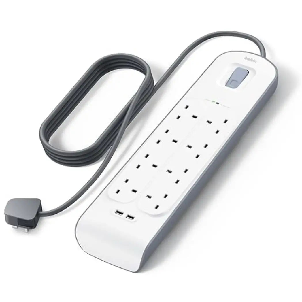 Belkin 8 Way Surge Protection Strip – USB Charging 2 Meter White Power Extension