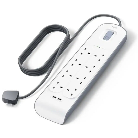 Belkin 8 Way Surge Protection Strip – USB Charging 2 Meter White Power Extension