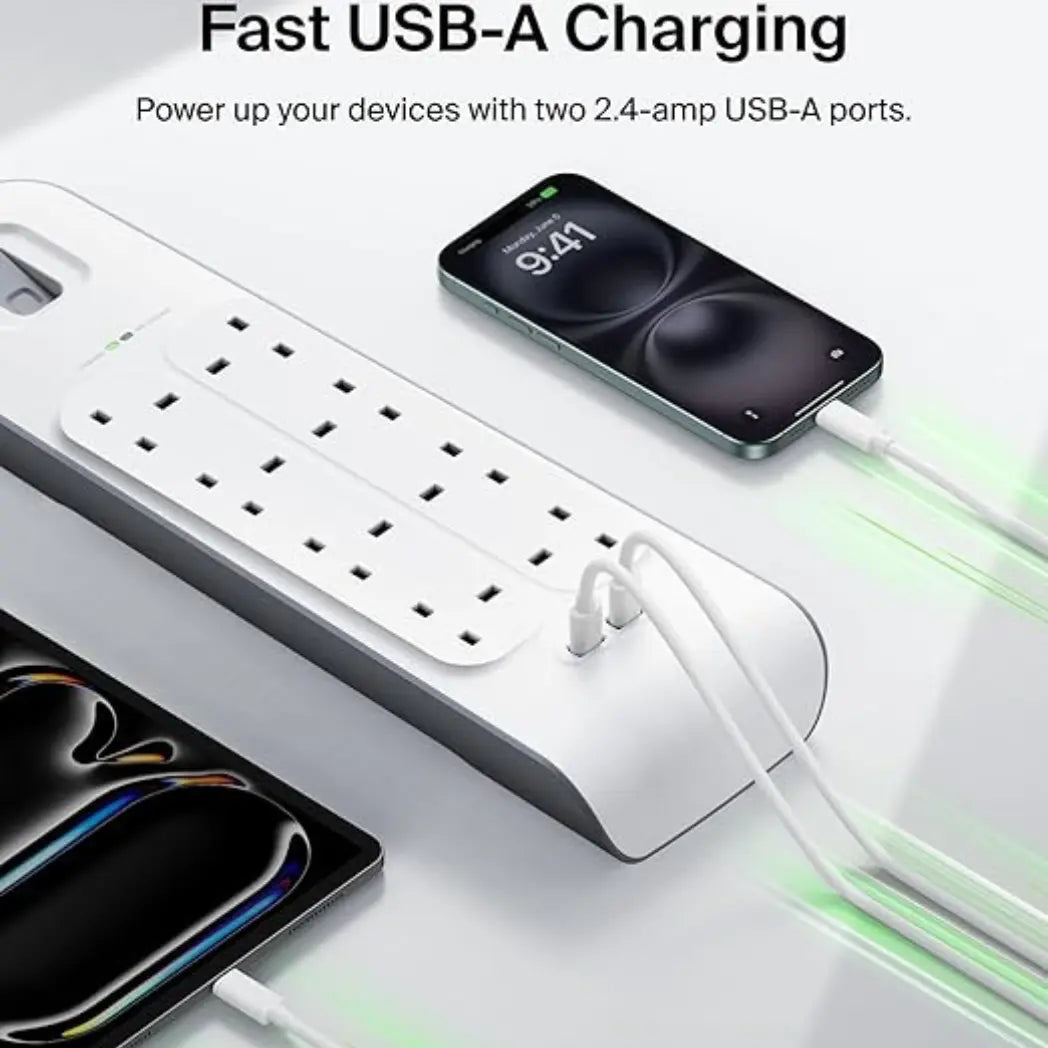 Belkin 8 Way Surge Protection Strip – USB Charging 2 Meter White Power Extension – Image 4
