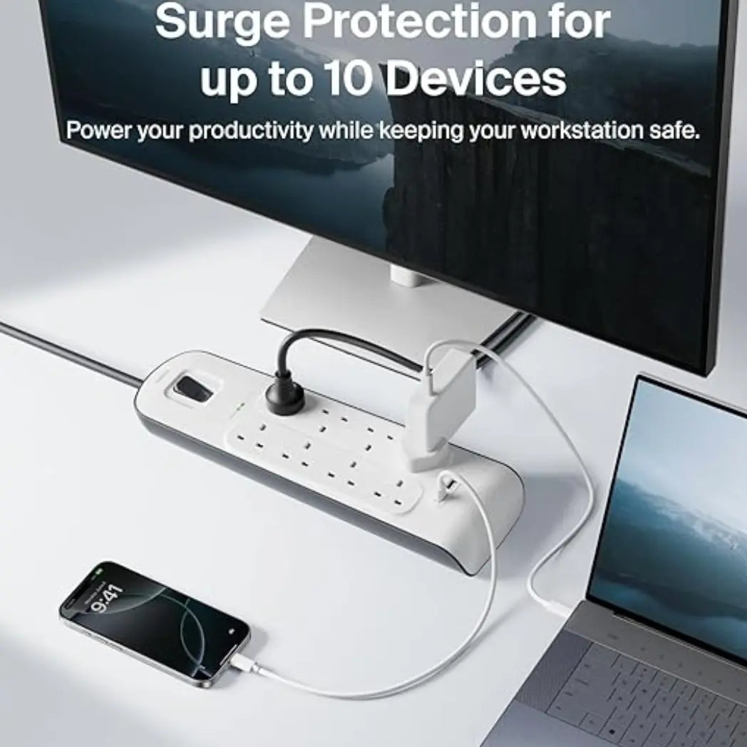 Belkin 8 Way Surge Protection Strip – USB Charging 2 Meter White Power Extension – Image 5