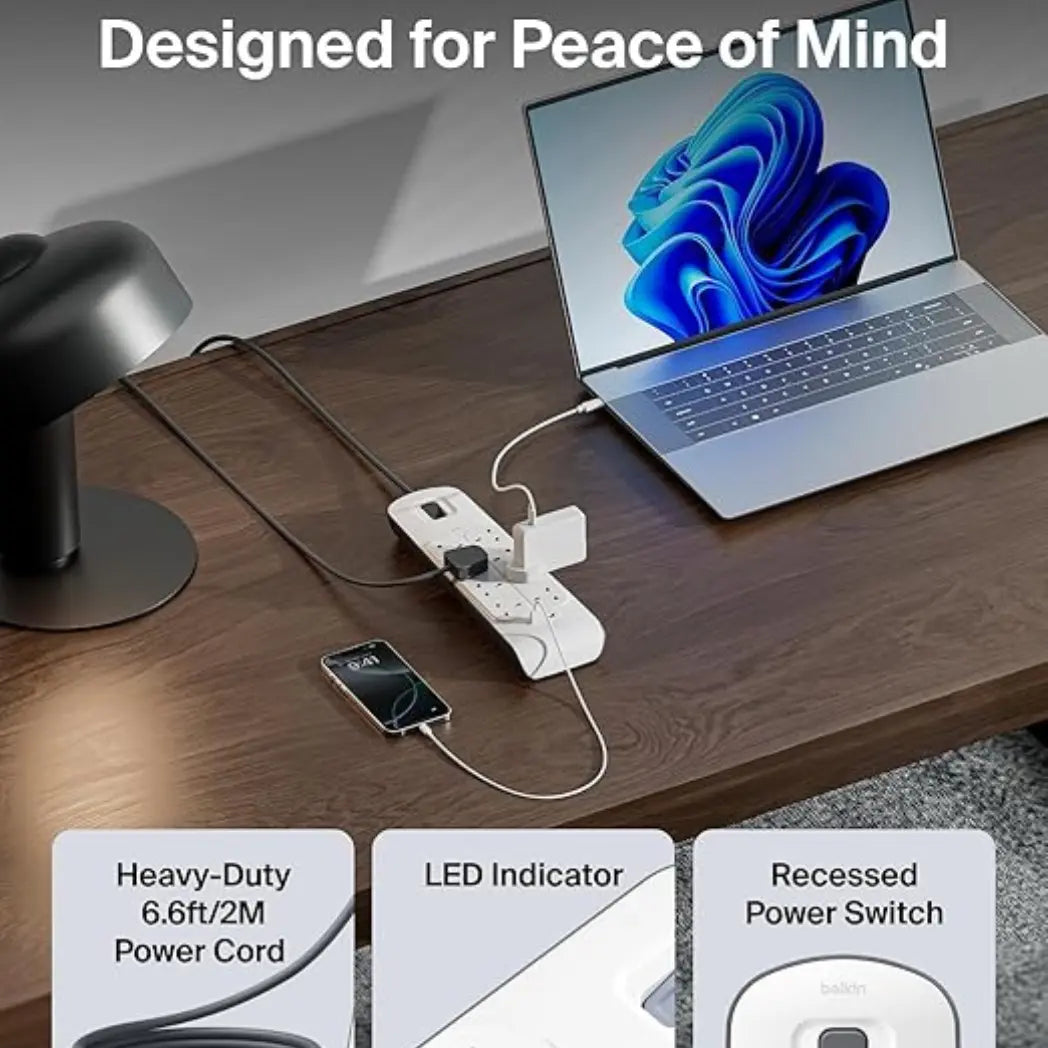 Belkin 8 Way Surge Protection Strip – USB Charging 2 Meter White Power Extension – Image 2