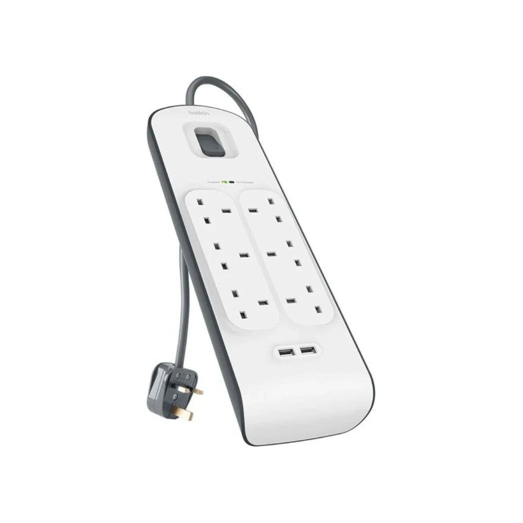 Belkin 6-Socket Surge Protected Extension Lead 2m – USB Charging White Power Strip