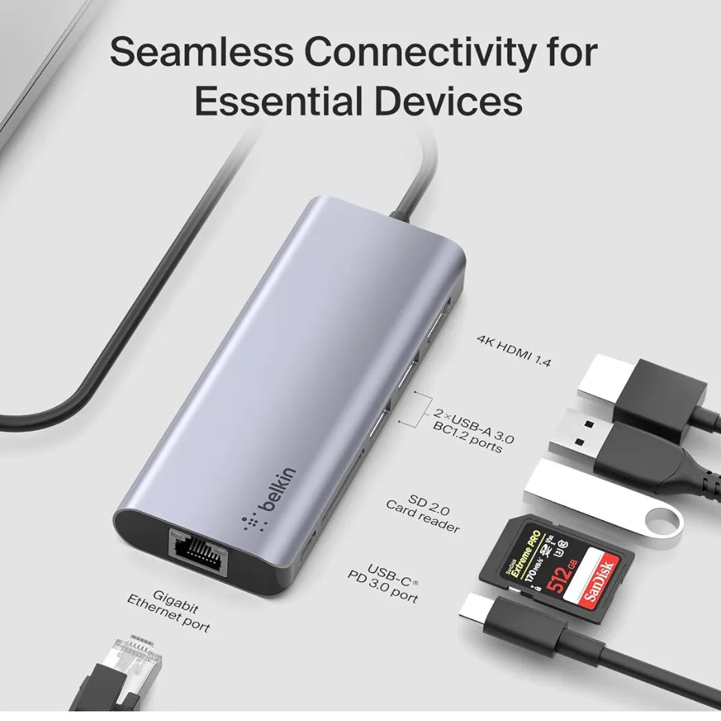 Belkin USB C 6-in-1 Multiport Adapter Dock – 4K HDMI Ethernet & 100W Power Delivery Gray – Image 4