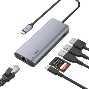 Belkin USB C 6-in-1 Multiport Adapter Dock – 4K HDMI Ethernet & 100W Power Delivery Gray