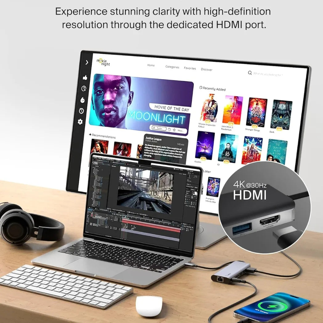 Belkin USB C 6-in-1 Multiport Adapter Dock – 4K HDMI Ethernet & 100W Power Delivery Gray – Image 3